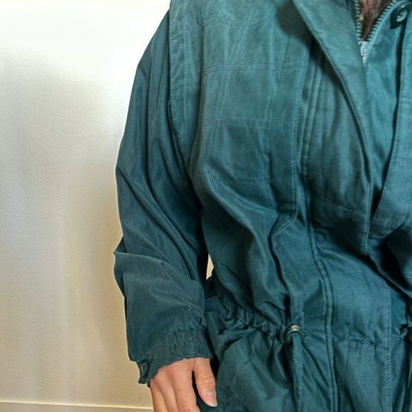 vtg retro 90s London Fog Parka Jacket green chore coat Anorak Large‎ drawstring - Picture 13 of 14